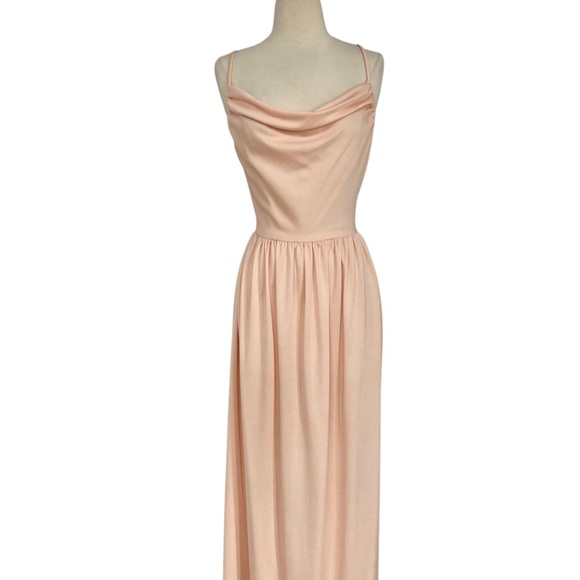True 60's / 70's Peach Draped Cowl Neck Spaghetti Strap Prom Formal Evening Gown - Picture 7 of 13